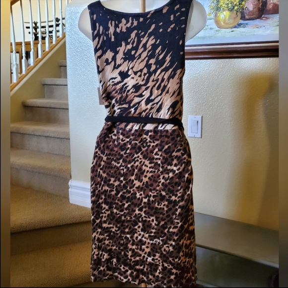 Charlotte Tarantola NWT Nordstrom Animal Leopard Print Stretch Dress W/ Belt Sm - Picture 3 of 8